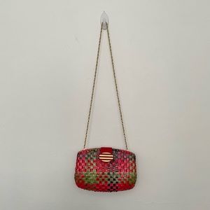 70’s 80’s RODO NY clutch evening bag woven wicker colorful